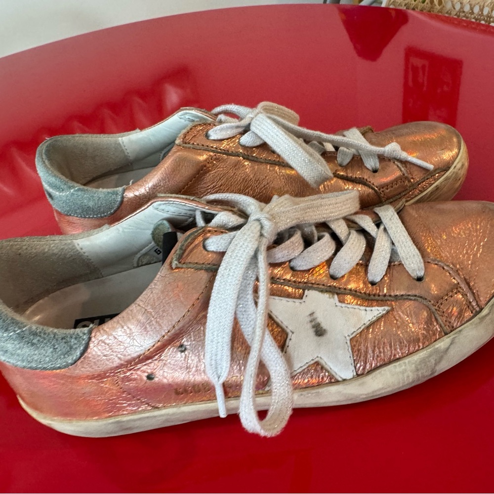 Golden Goose Metallic Rose Gold Sneakers with Star Detail